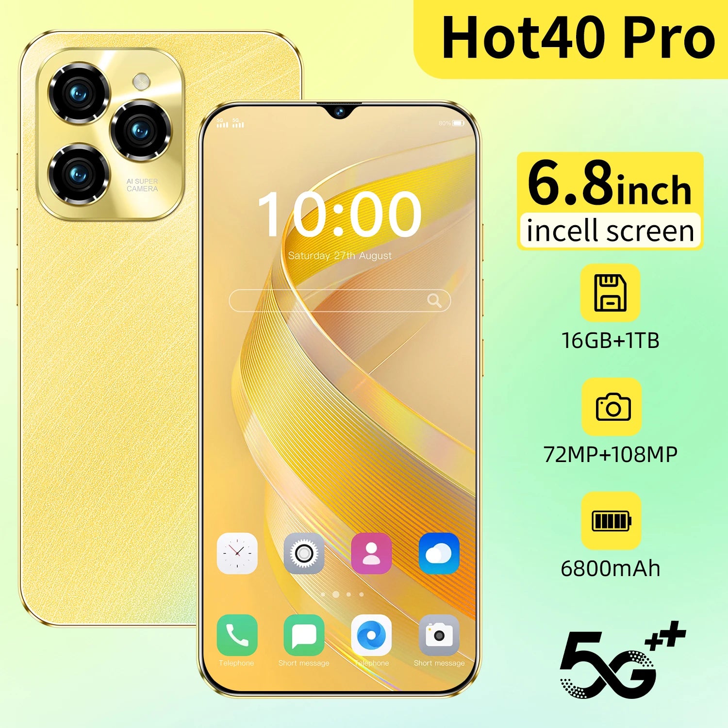 HOT 40 Pro smartphone 6.8 HD Android Mobile
