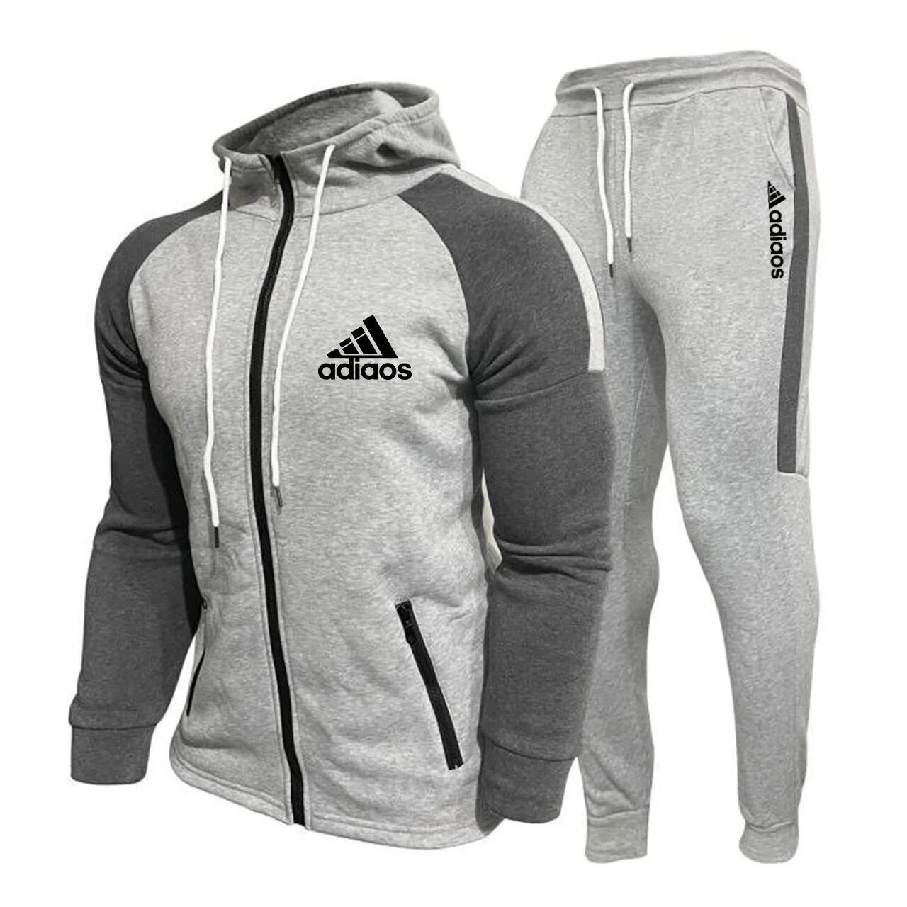 Autumn And Winter Men's Hooded Sportswear Set, Contrasting