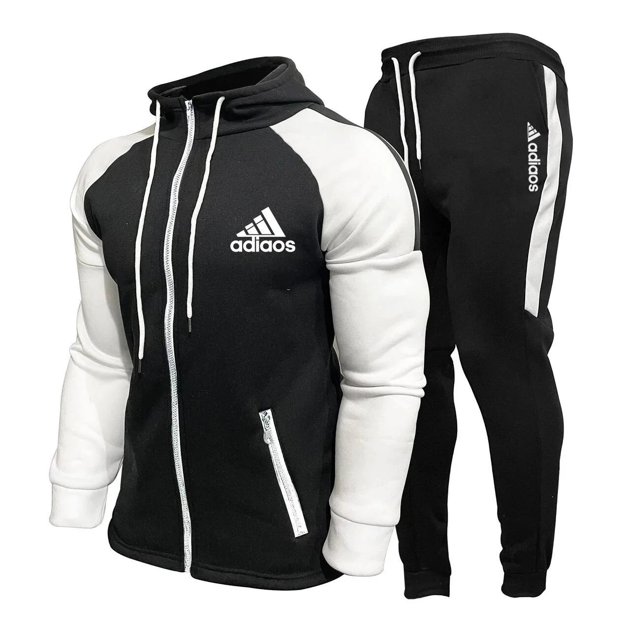 Autumn And Winter Men's Hooded Sportswear Set, Contrasting