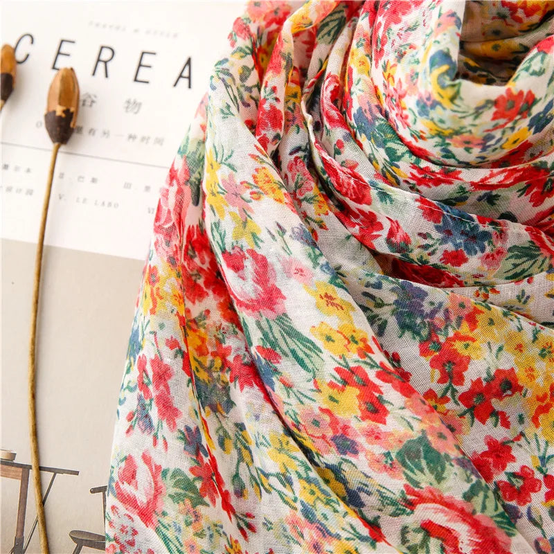 Floral Fringe Viscose Shawl Scarf