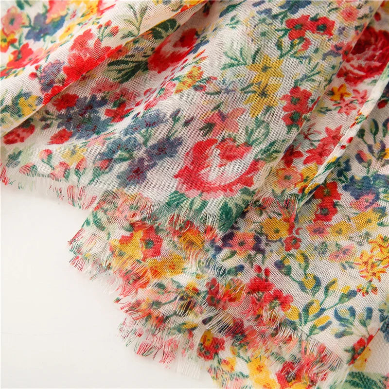 Floral Fringe Viscose Shawl Scarf