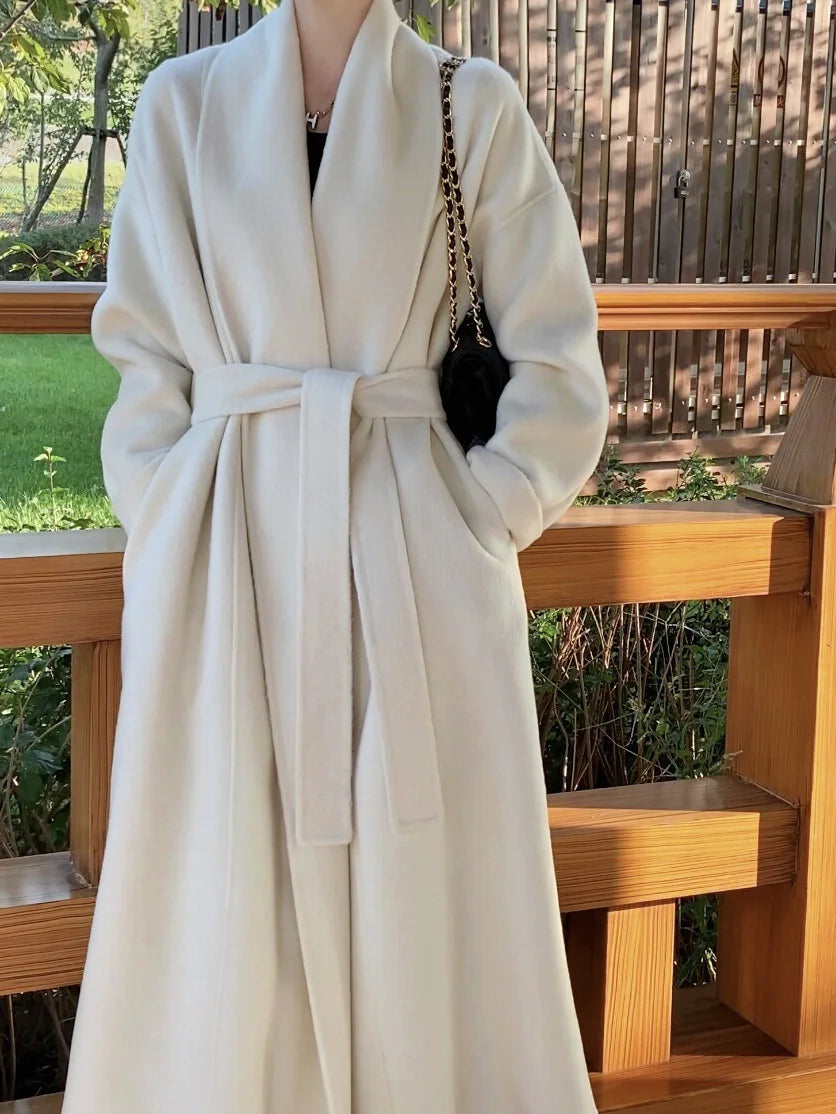 Autumn and winter women's casual solid color long loose coat