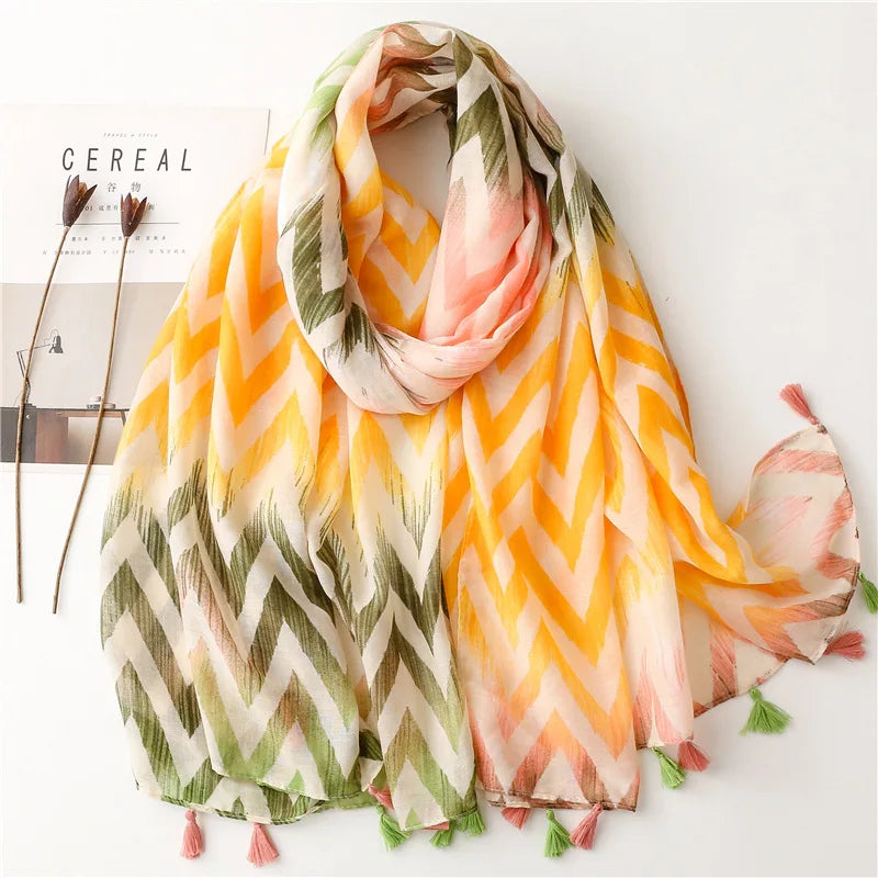 Floral Tassel Viscose Scarf Women Shawls