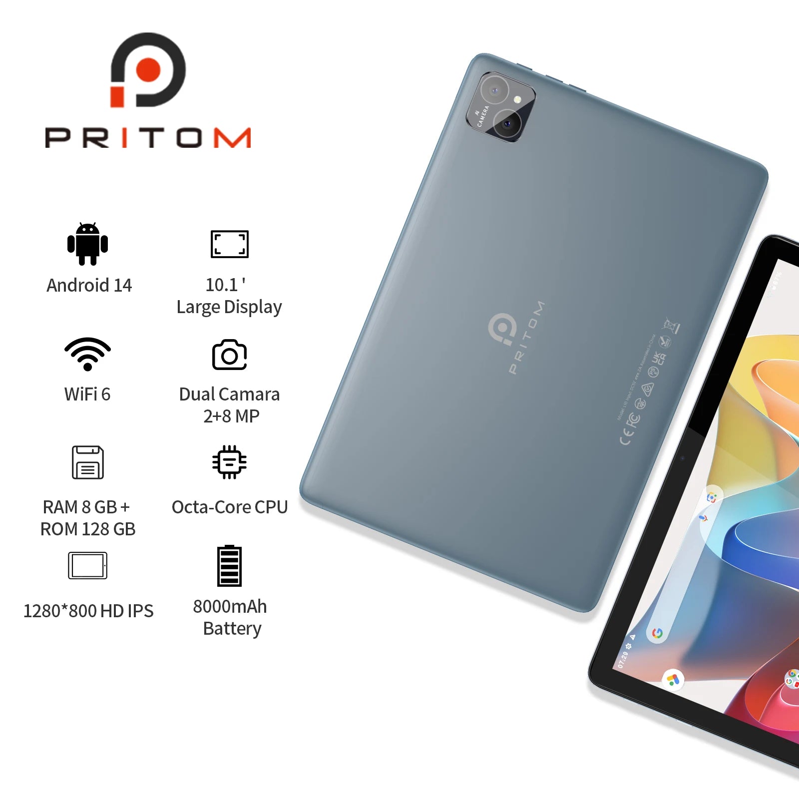 PRITOM TAB11 Android 14 Tablet 10 Inch,