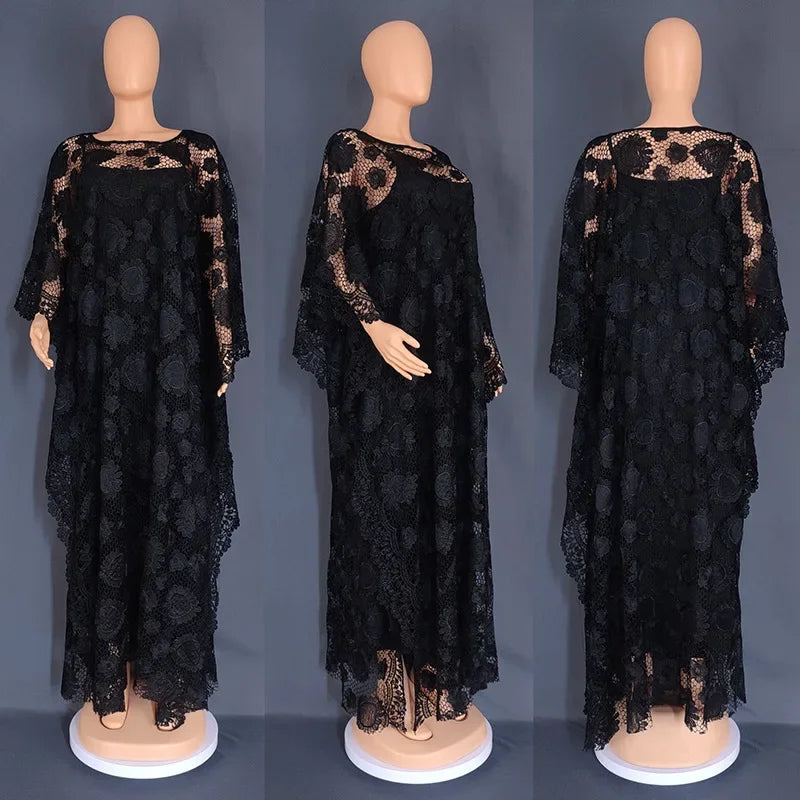 White Lace Hollow Africa Dresses for Muslim Women Dress