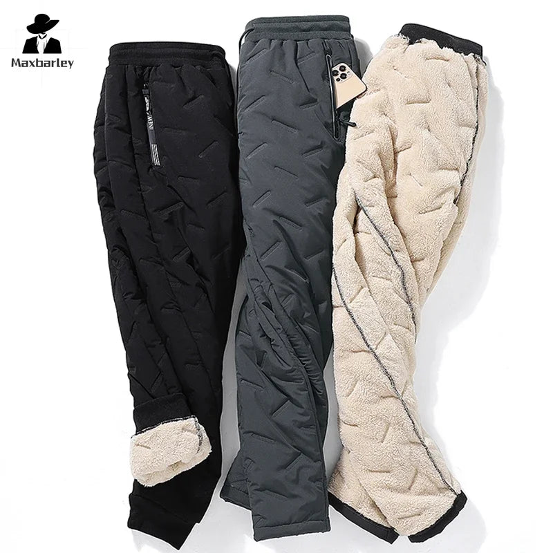 Winter Zip Pockets Thicken Fleece Sweatpants