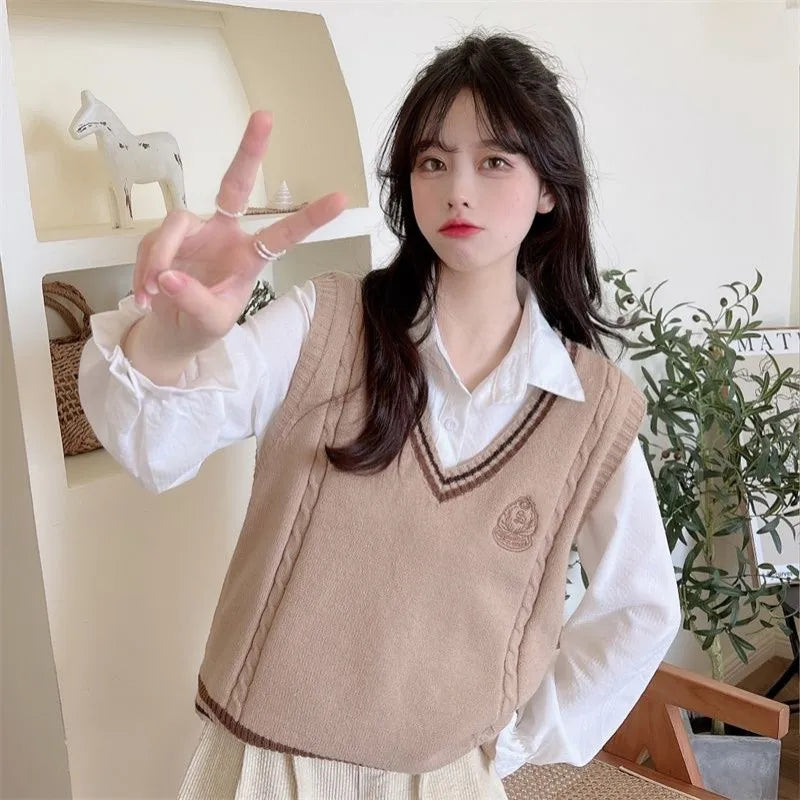 Spring Autumn Winter JK Uniform Knit Vest White Shirt with Tie