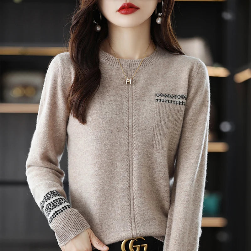 O-Neck Wool Knitted Sweater For Women's