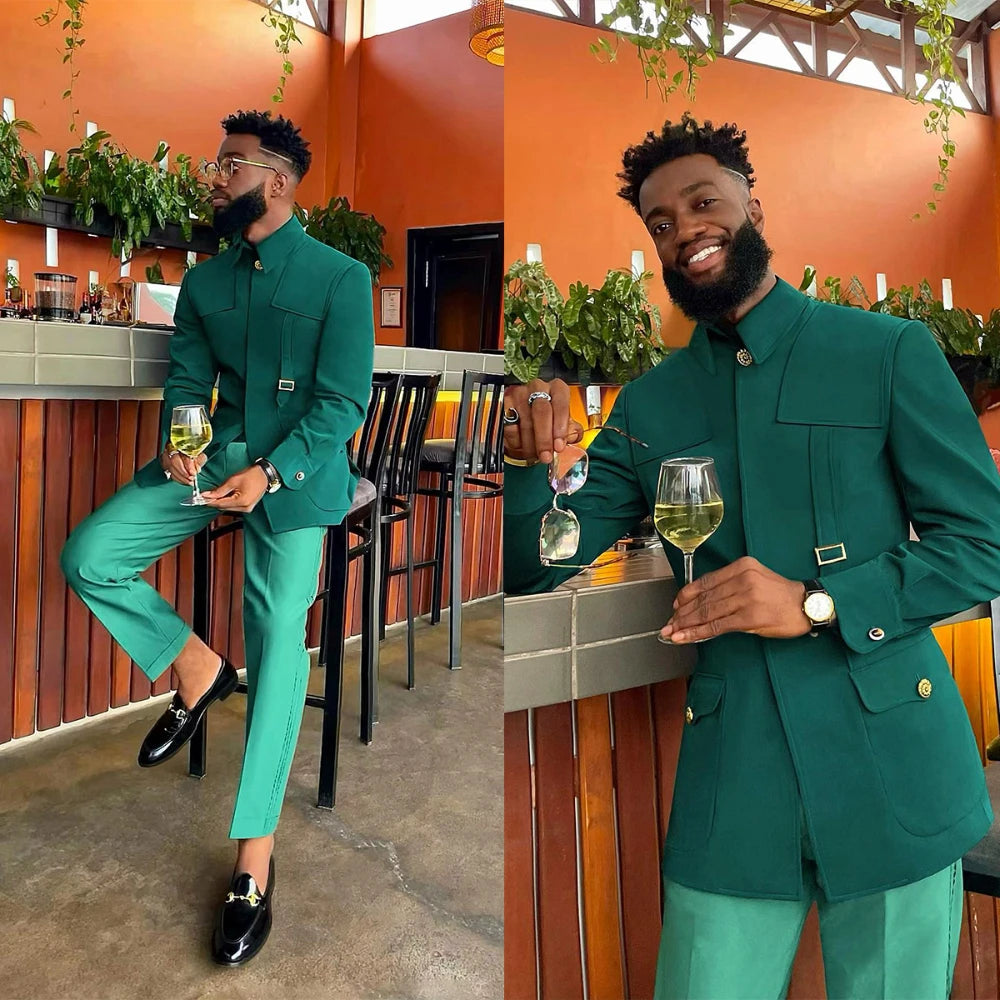 Green Fashion Utility Wedding Men Suits Tailor-Made Party