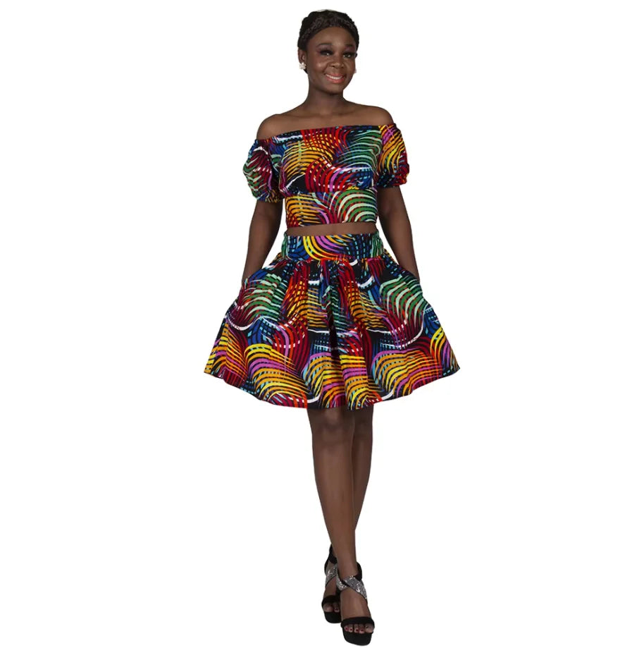 Stock Size Low Price African Tops and Skirt Set for Women
