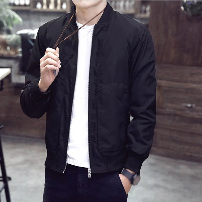 Men's Casual Black Thin Slim Fit Stand Collar Long Sleeved