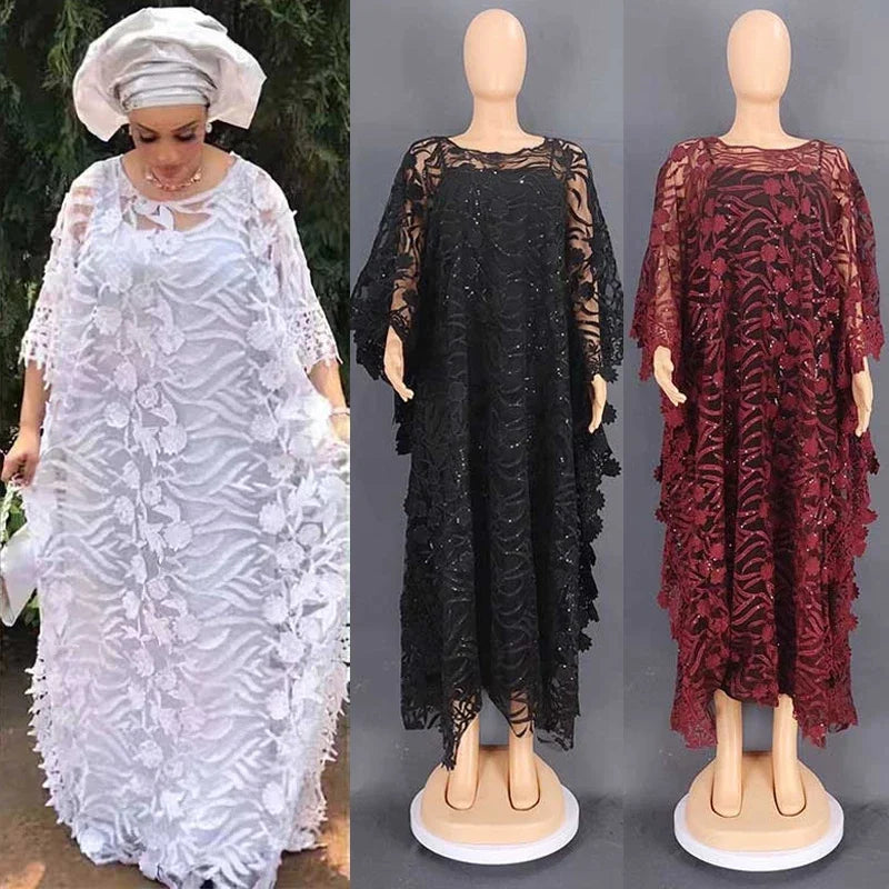 White Lace Hollow Africa Dresses for Muslim Women Dress