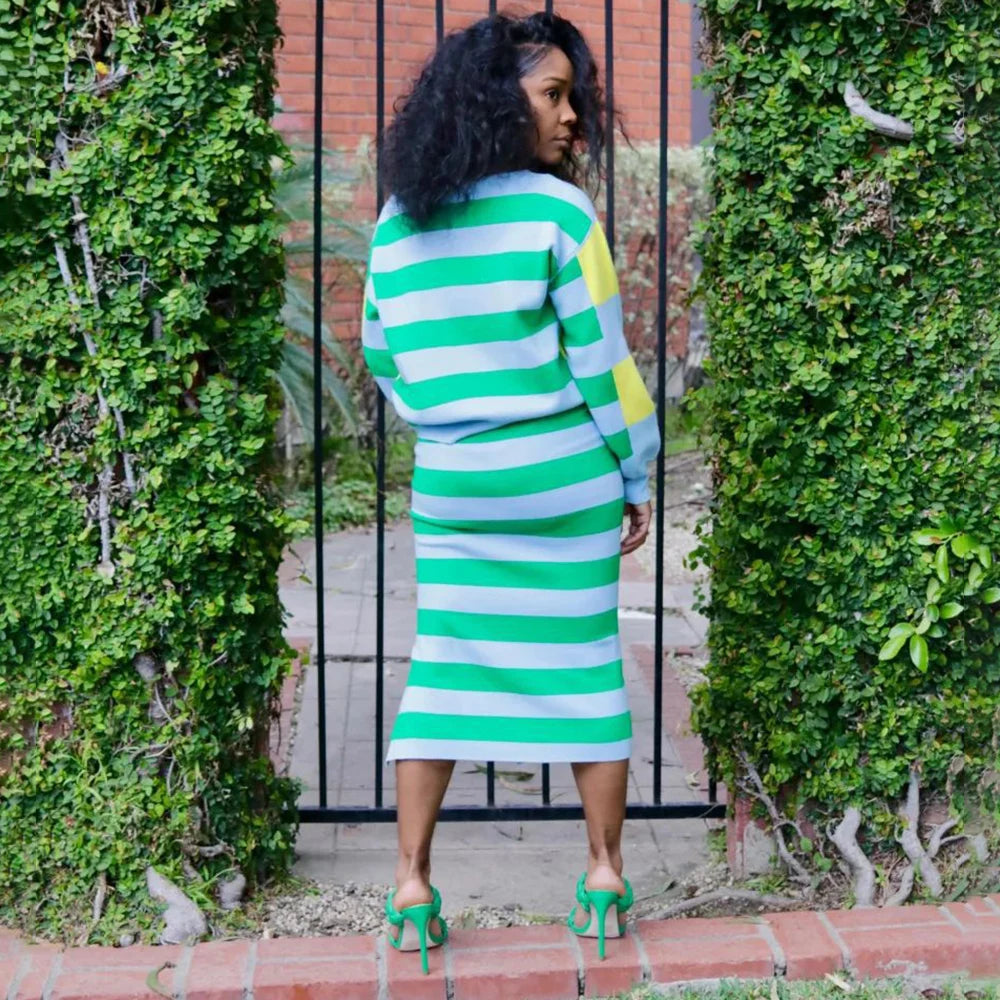 Women's Long Sleeve Striped New In Dress Sets Spring Fashion