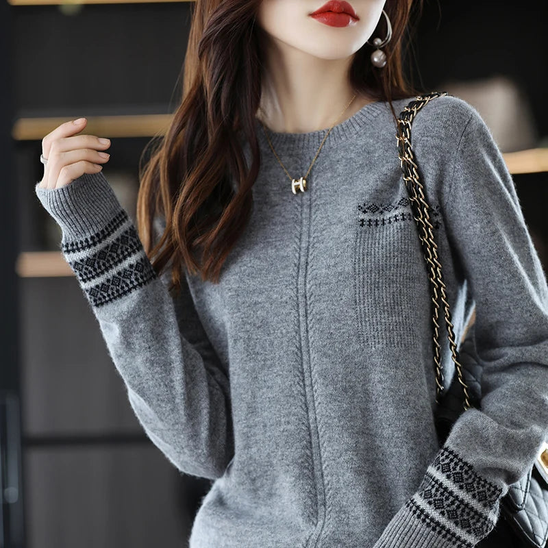 O-Neck Wool Knitted Sweater For Women's