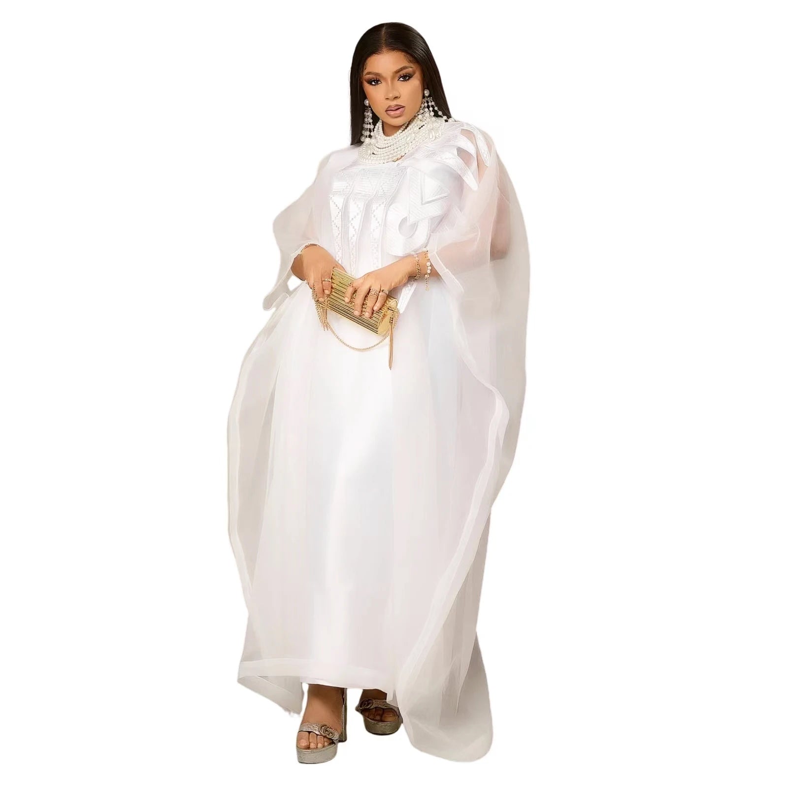 African Attire For Women White Abaya Embroidery Plus Party