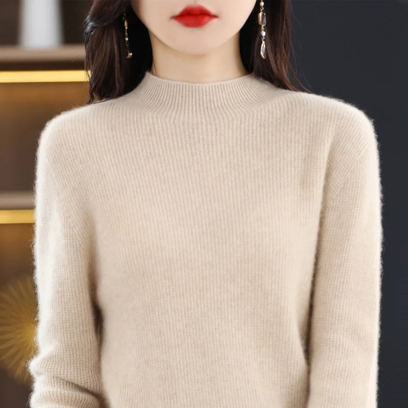 Fall/Winter wool women's semi-high neck sweater