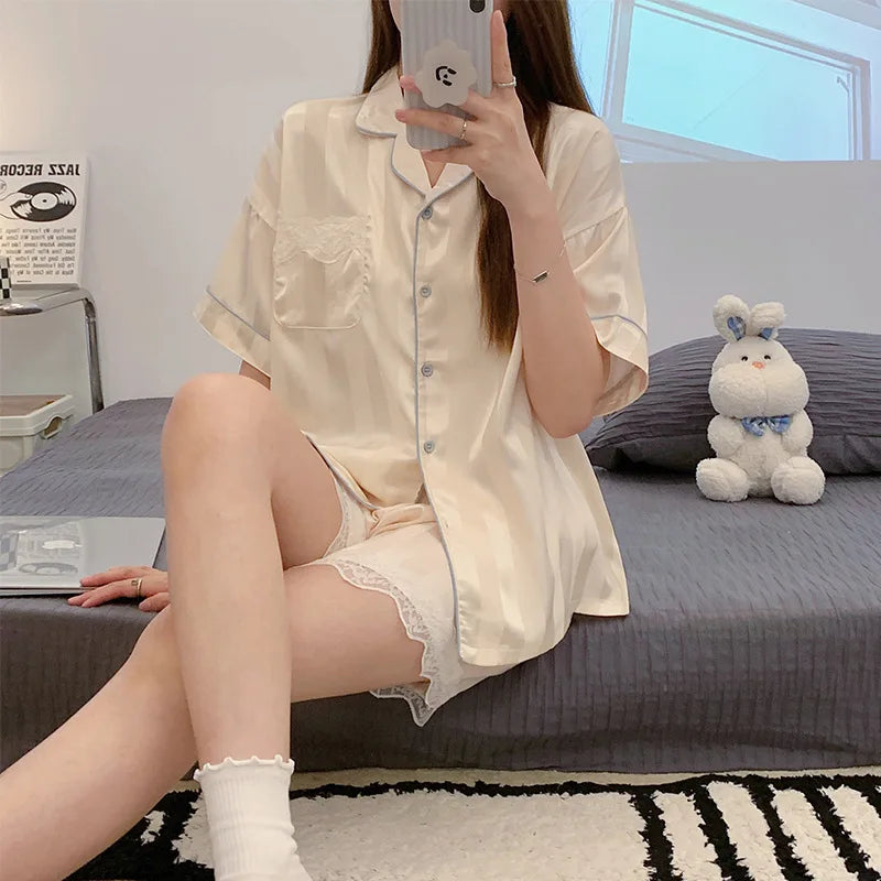 lace satin pajama sets shorts 2 piece pants lady outfit