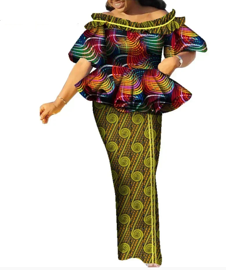 Stock Size Low Price African Tops and Skirt Set for Women