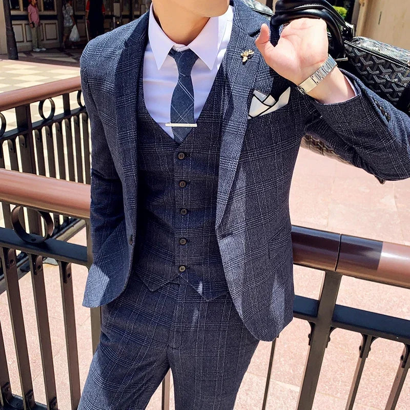 Men's Suit Jacket Vest Pants Casual Business Wearing
