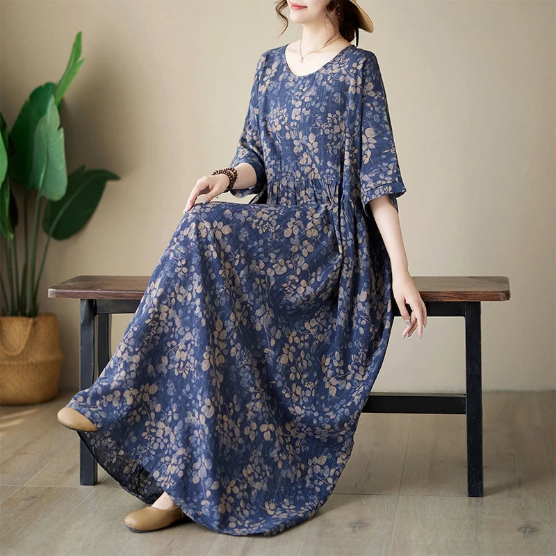 Short Sleeve Thin Light Soft Cotton Print Casual Dress