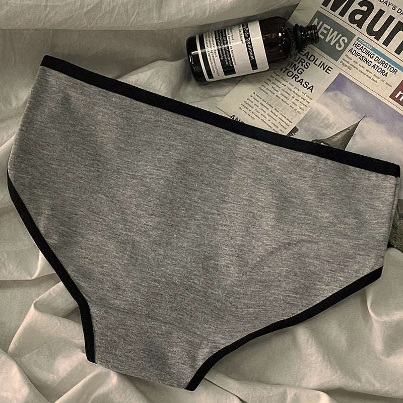 Women Panties Mid-Waist Cotton Solid Simple Sports Underwear