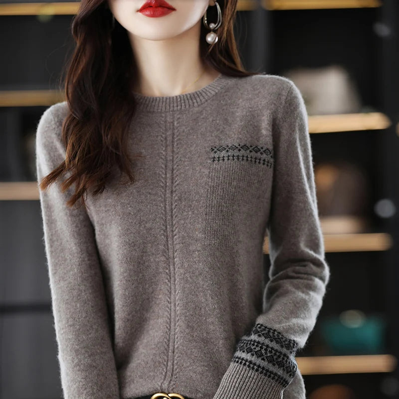 O-Neck Wool Knitted Sweater For Women's