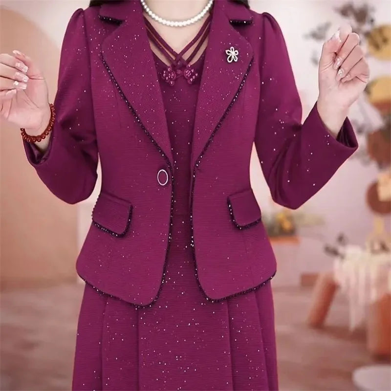 Middle Aged Women Fashion Sets Spring Autumn High  Blazer