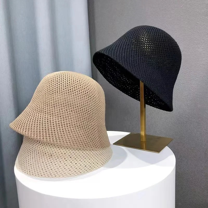 Women Bucket Hat Summer Hollow Out Thin Breathable