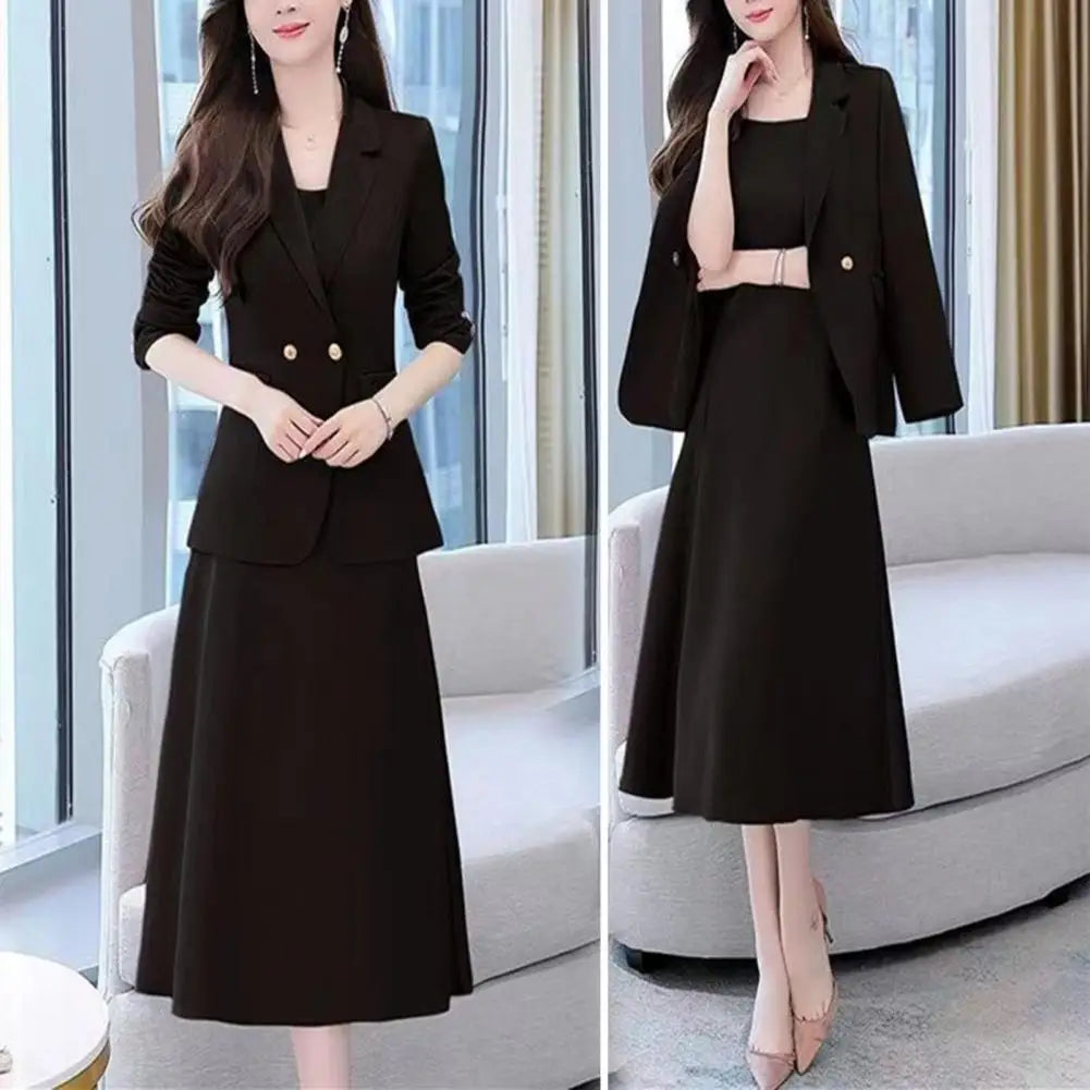 Women Coat Pants Suit OL Commute Turn-down Collar Long Suit