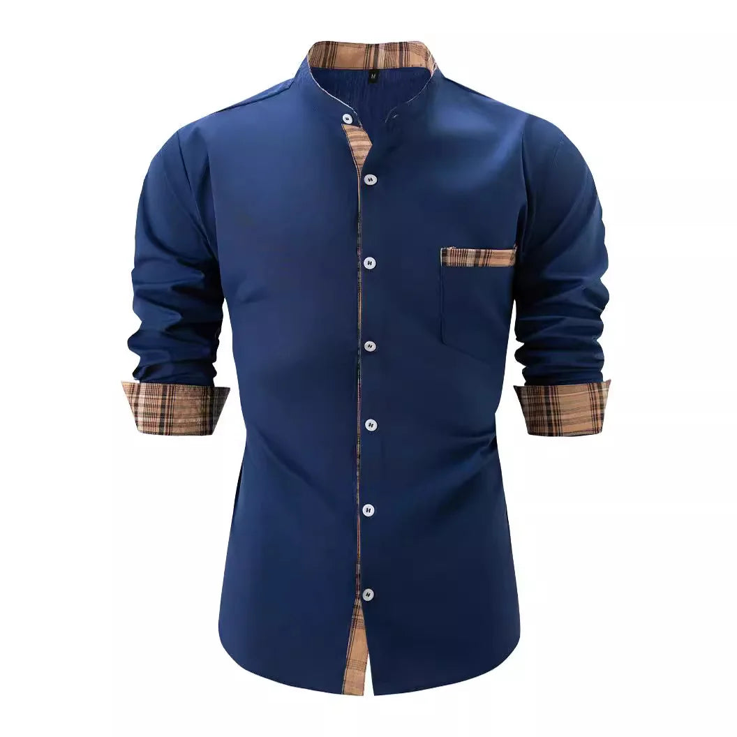 Fashion casual Office loose long-sleeved shirt Men's plaid shirt