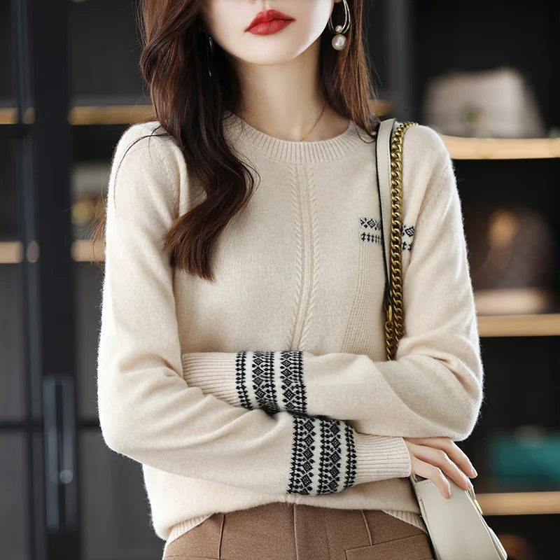 O-Neck Wool Knitted Sweater For Women's