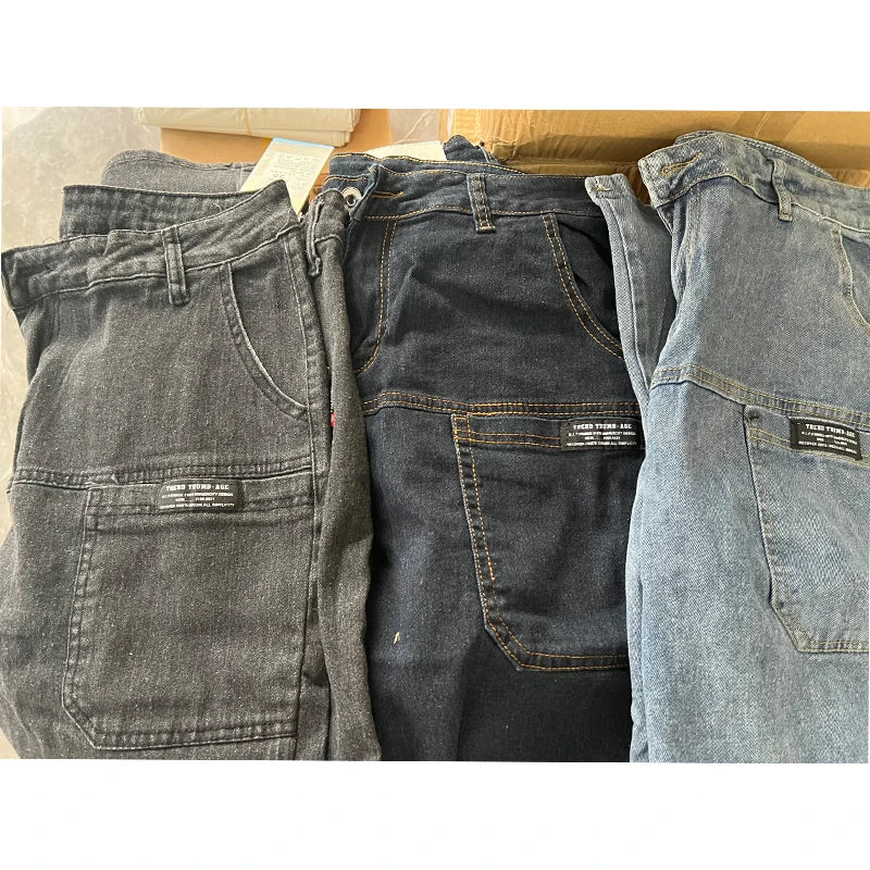 Korea Women Men Jeans Cargo Denim Pants Casual Blue Gray