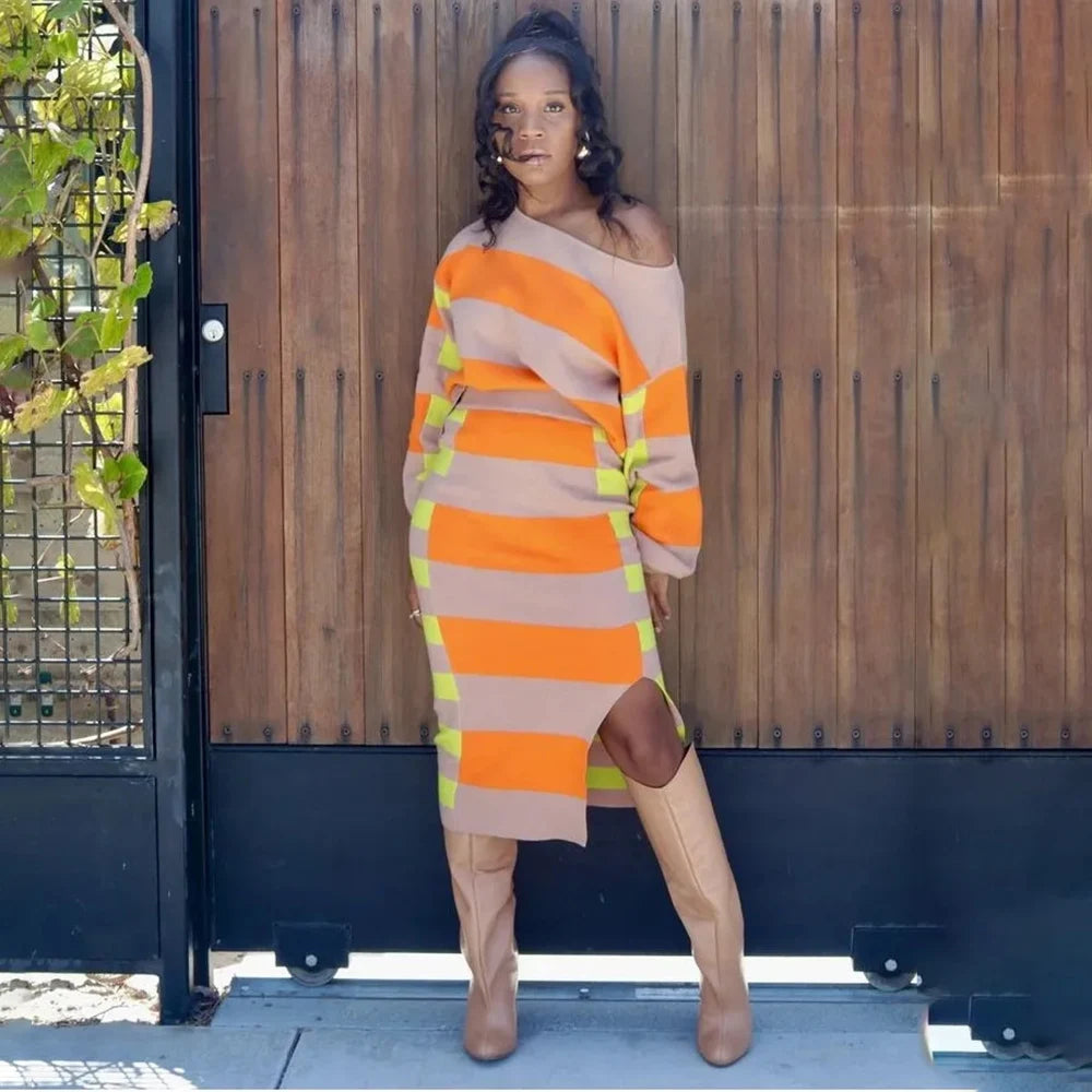 Women's Long Sleeve Striped New In Dress Sets Spring Fashion