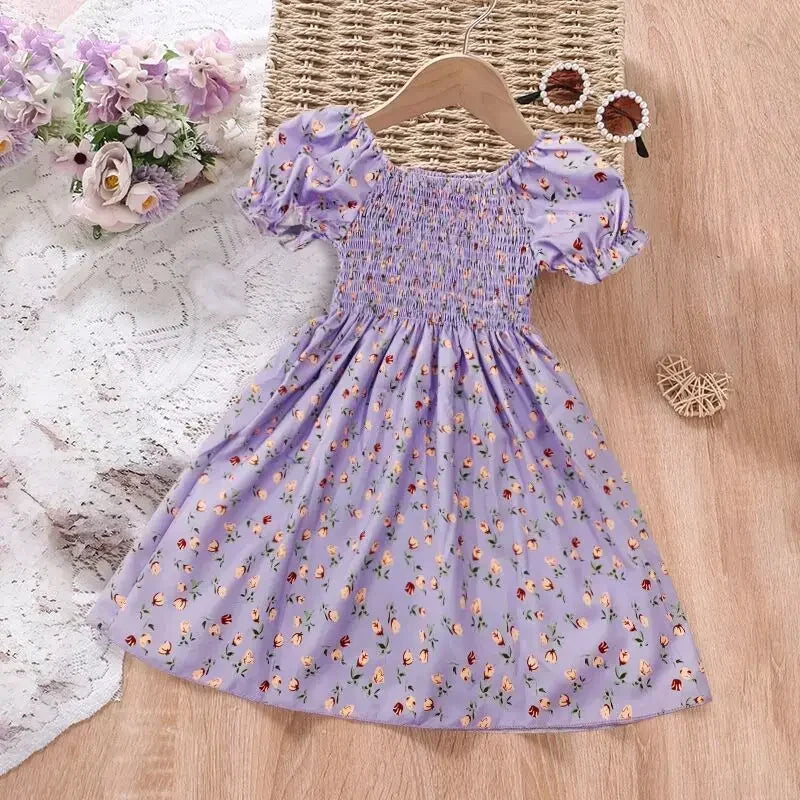 Girls' Sleeveless Dress Baby Print Flower