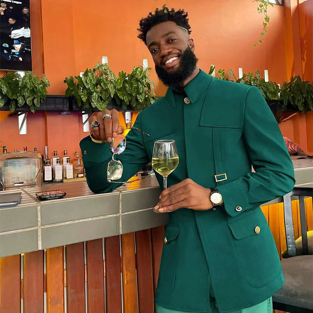 Green Fashion Utility Wedding Men Suits Tailor-Made Party