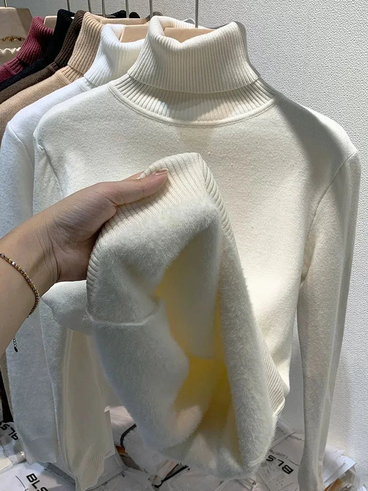 Turtleneck Winter Sweater Women Elegant Thicken Velvet