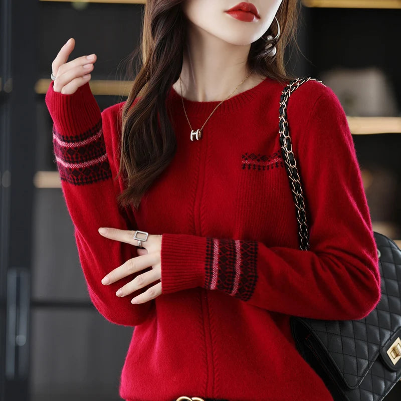 O-Neck Wool Knitted Sweater For Women's