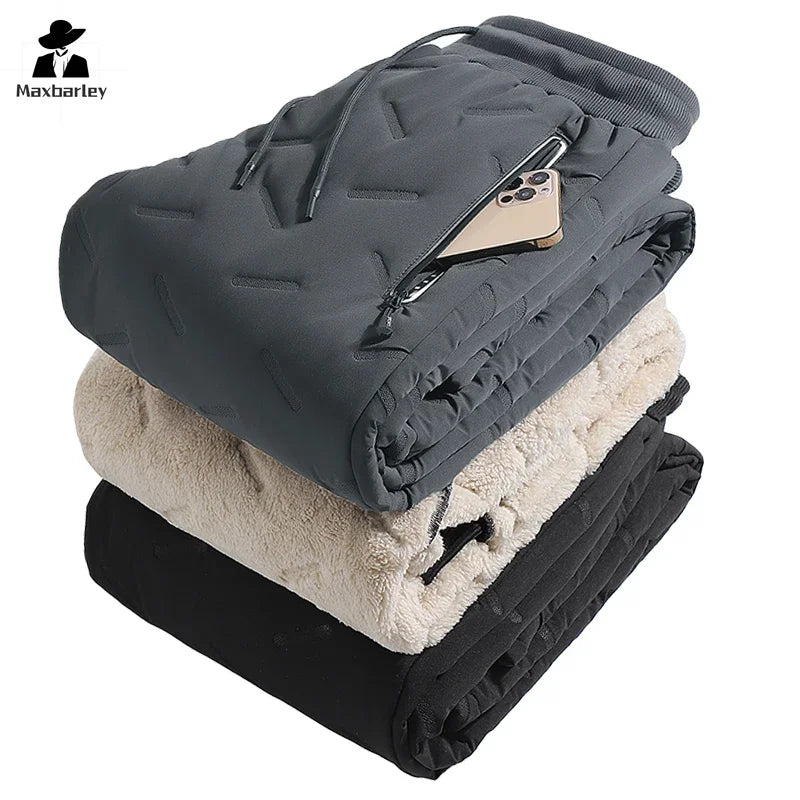 Winter Zip Pockets Thicken Fleece Sweatpants