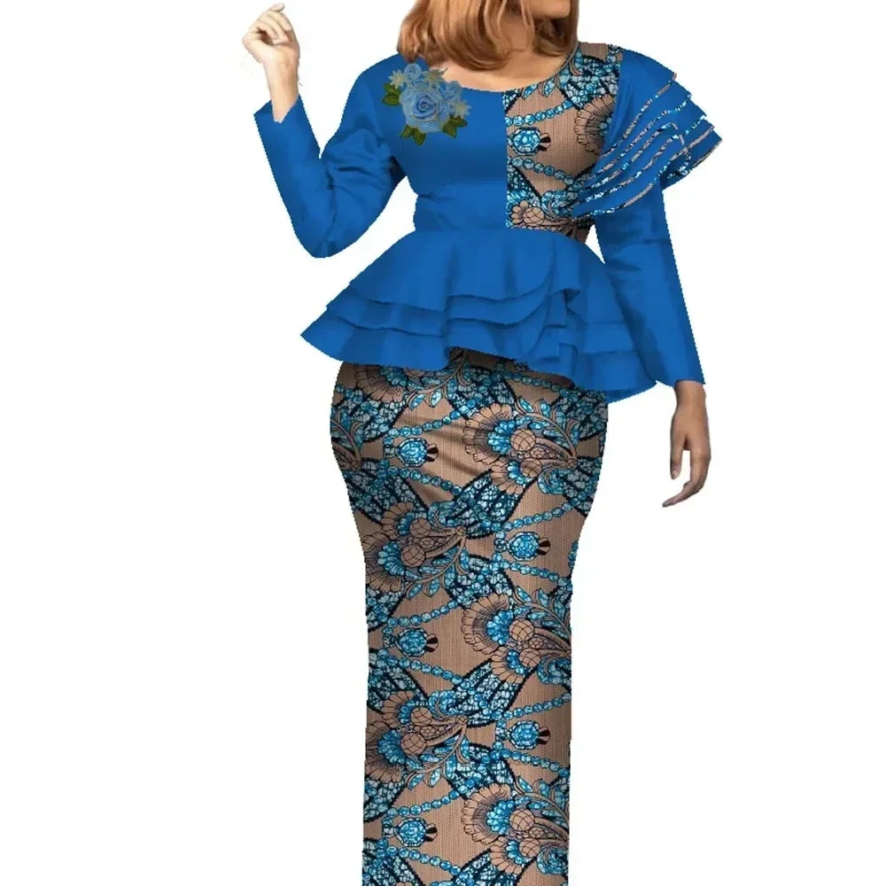 Stock Size Low Price African Tops and Skirt Set for Women