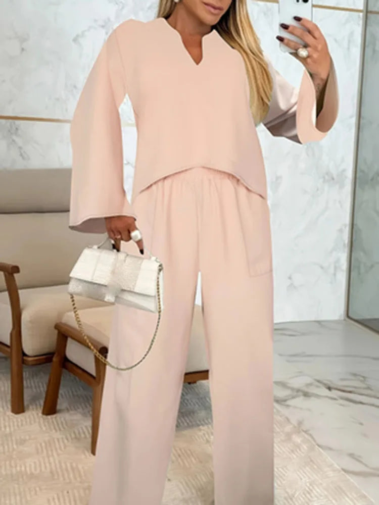 Set Suit Women's Spring Summer Casual Long-sleeve V-neck