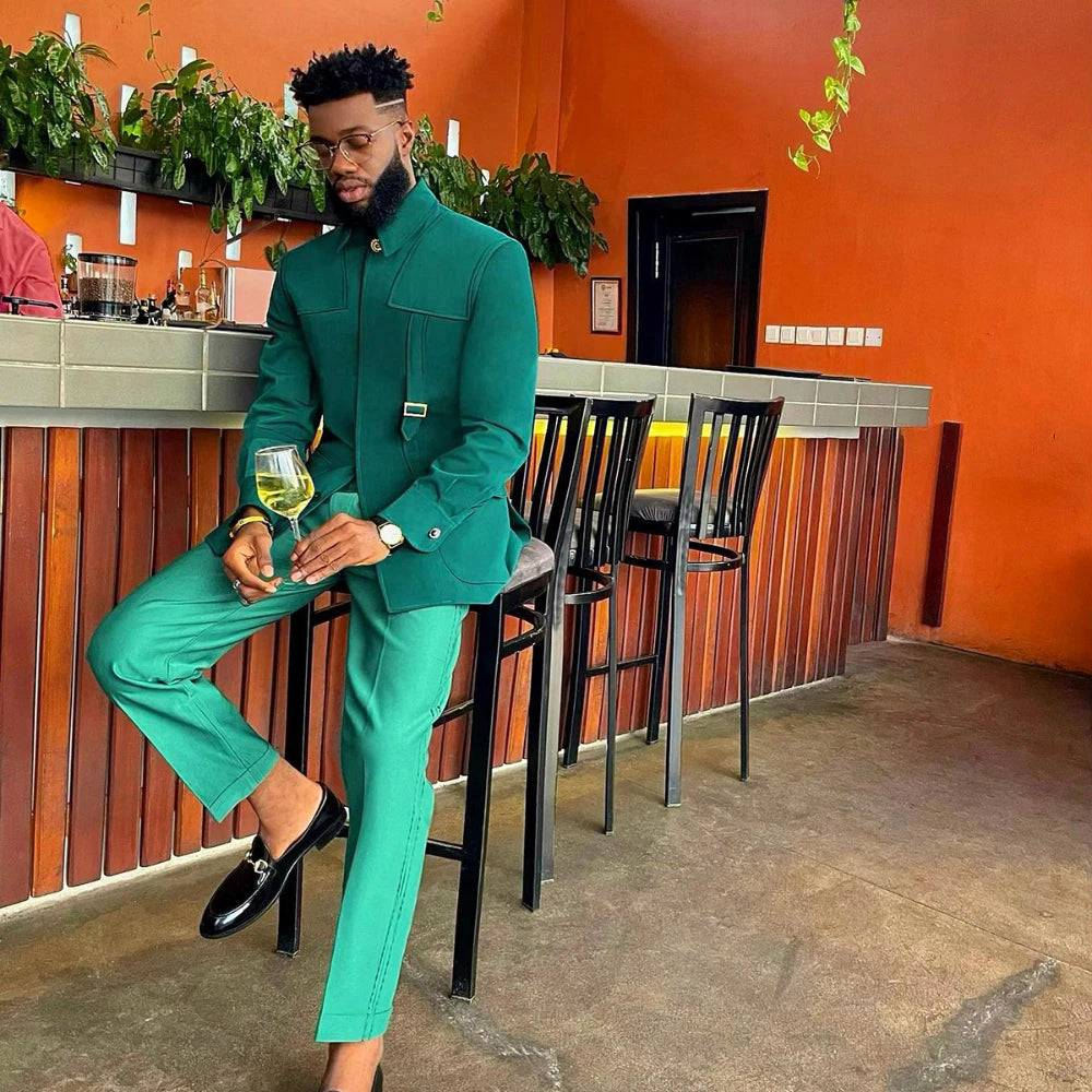 Green Fashion Utility Wedding Men Suits Tailor-Made Party