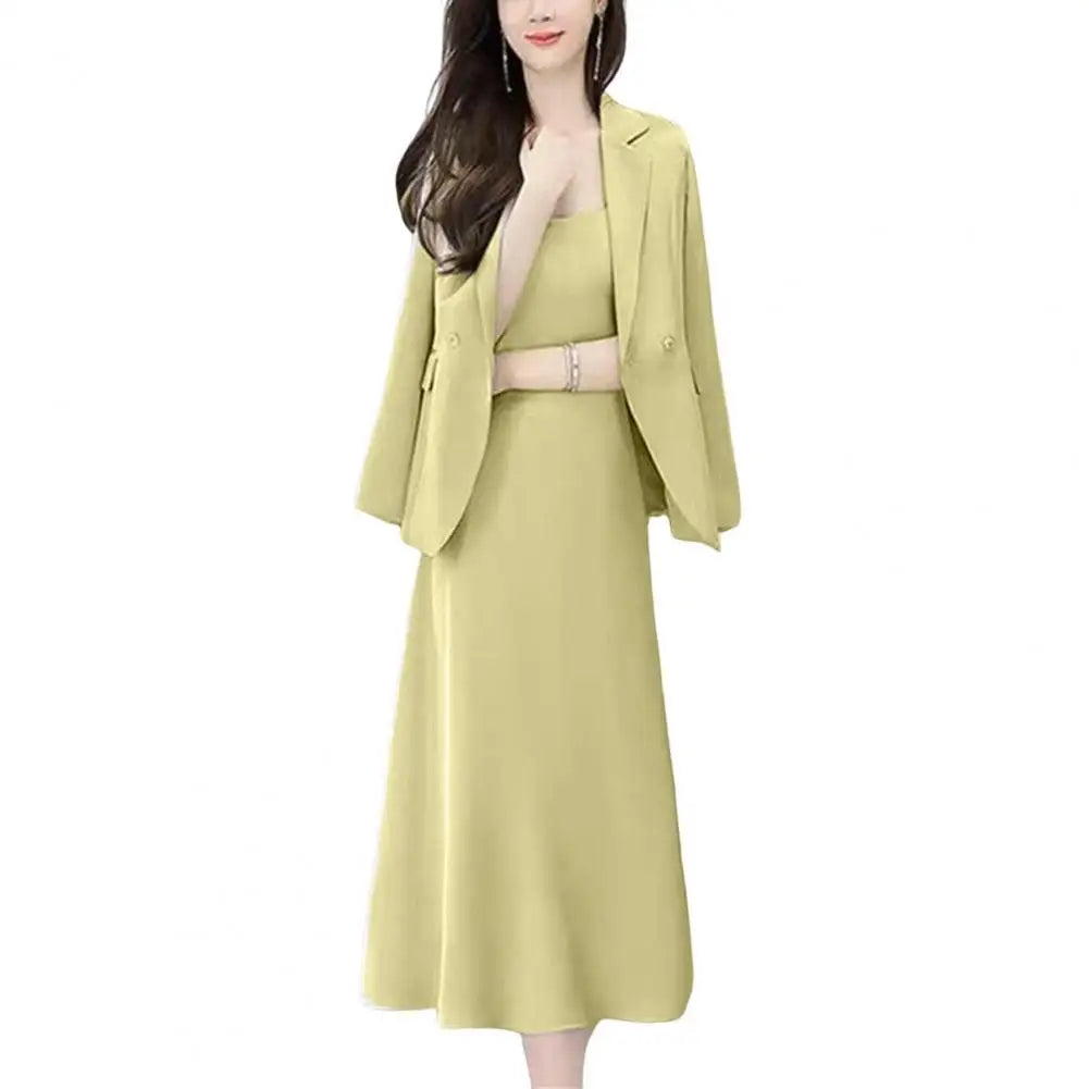 Women Coat Pants Suit OL Commute Turn-down Collar Long Suit