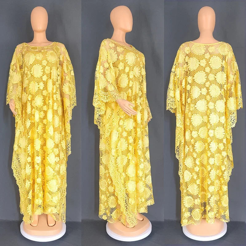 White Lace Hollow Africa Dresses for Muslim Women Dress