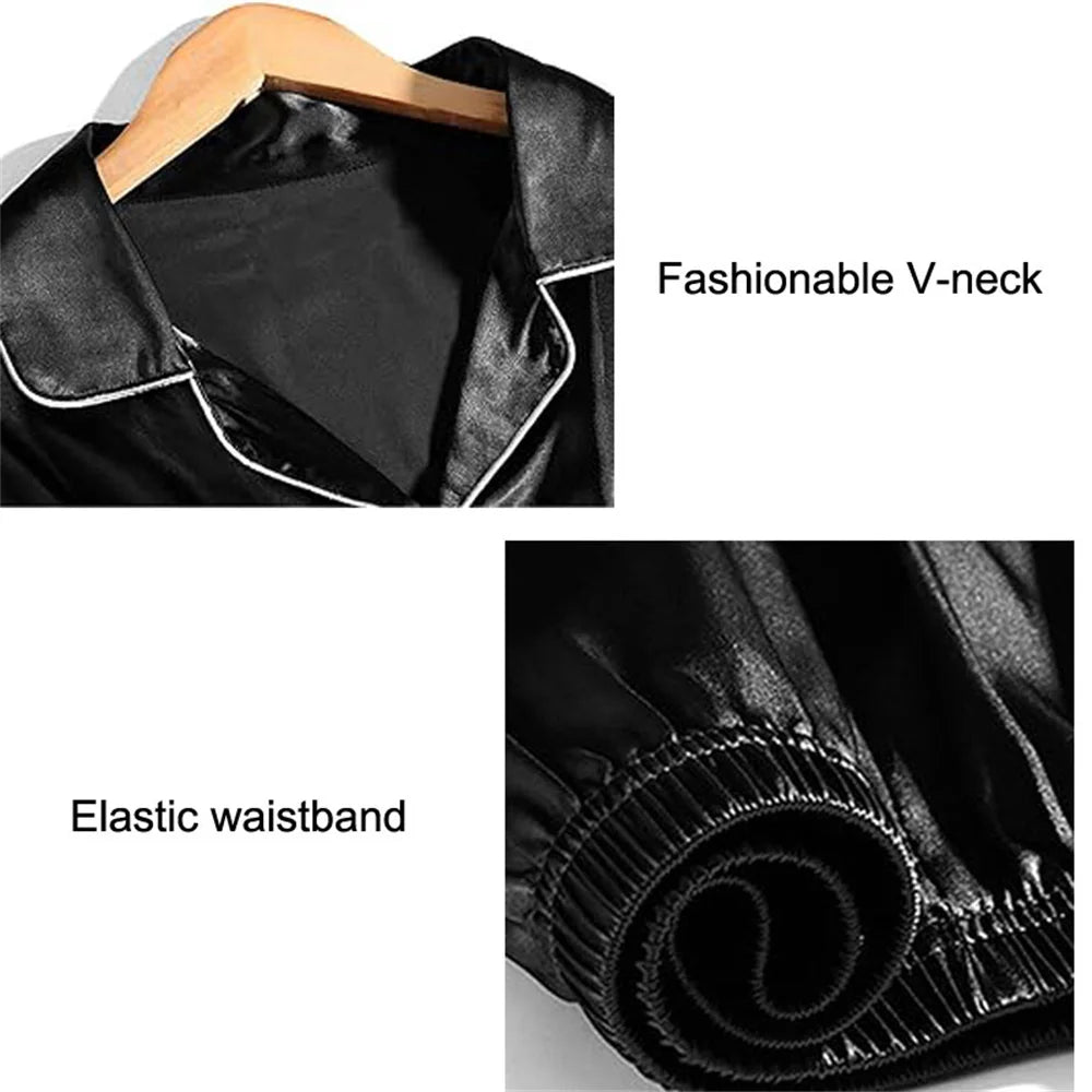 Men's Big Size Pajamas Set Silk Satin Sleepwear