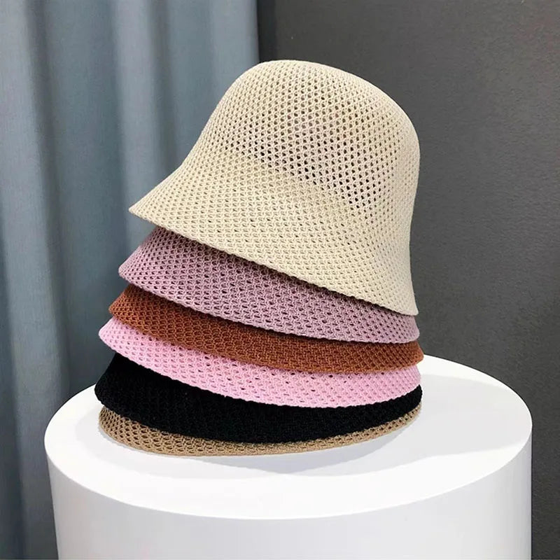 Women Bucket Hat Summer Hollow Out Thin Breathable