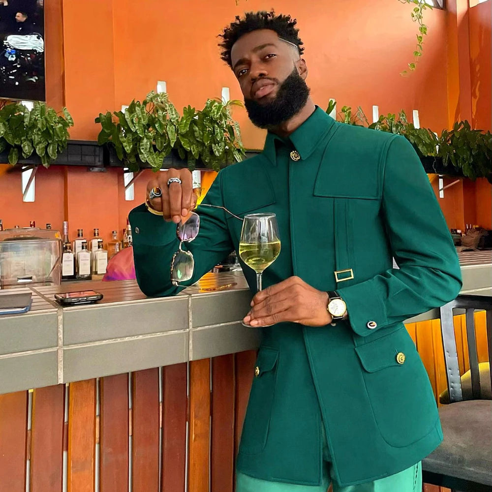 Green Fashion Utility Wedding Men Suits Tailor-Made Party