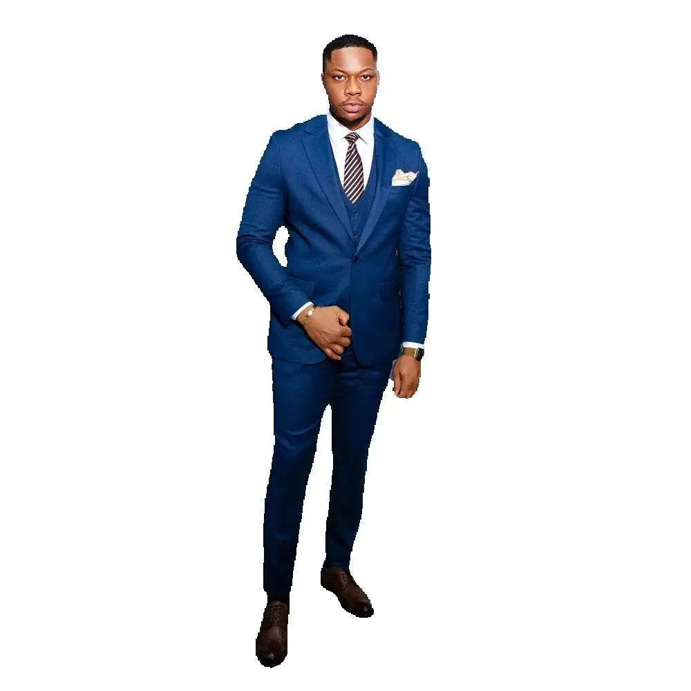 Elegant Blue Men's Suits Slim Fit Male Clothing One Button Notch