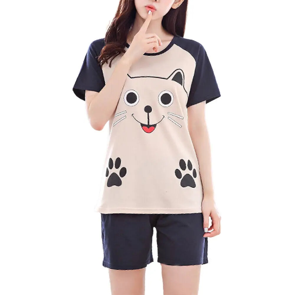 2 Pieces Set Summer Pyjamas Women's Cute Cartoon Nightwear