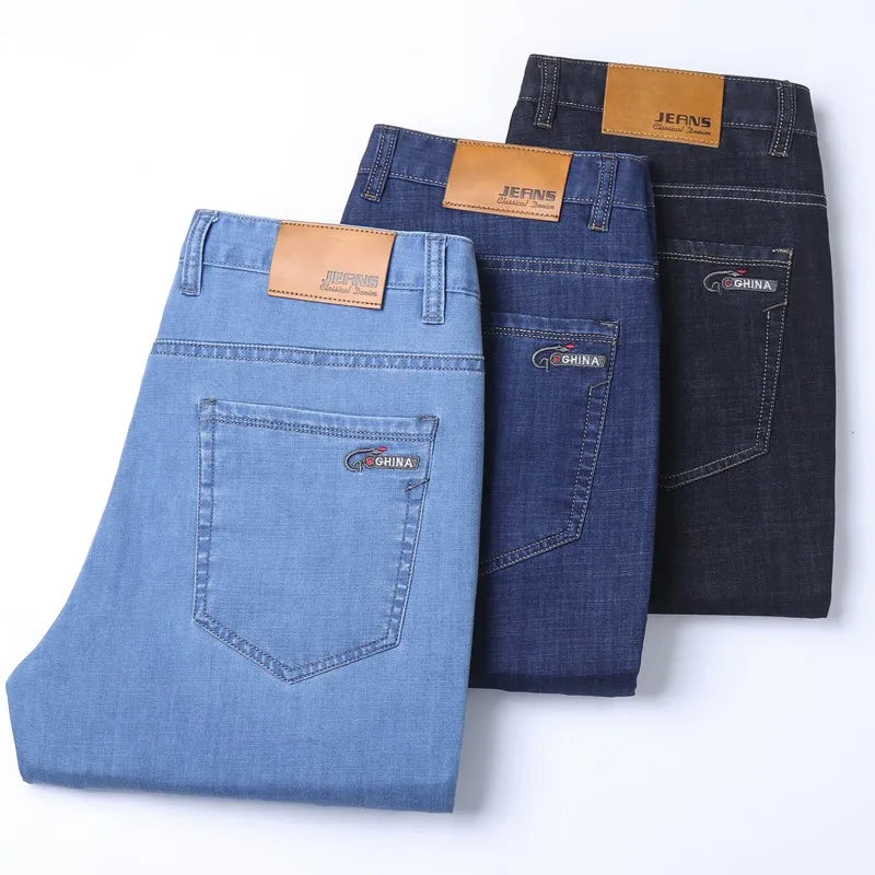 Ice Silk Thin Denim Jeans For Men