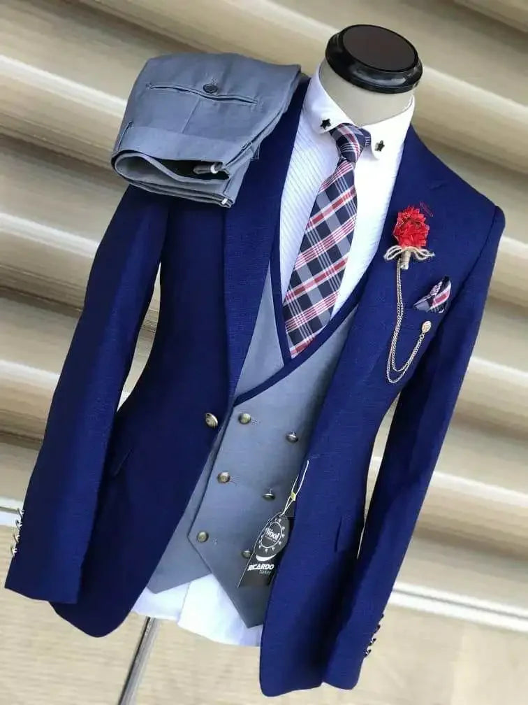 Business Suits for Men Wedding Groom Notch Lapel Double Vest